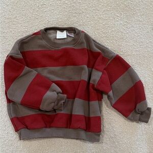 Zara Toddler Striped Crewneck Sweater - Red & Brown
